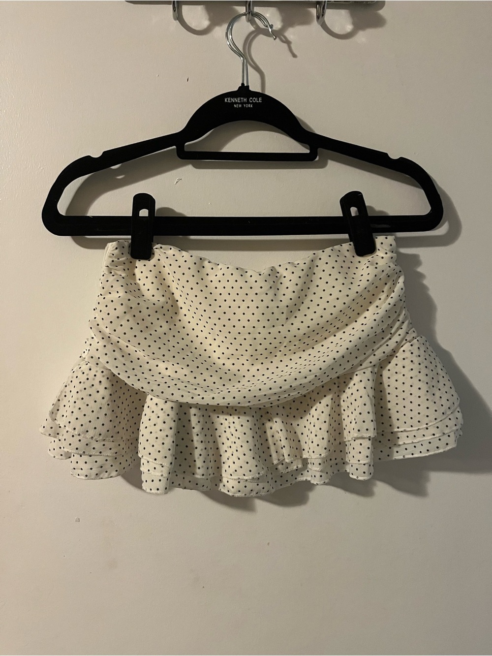 Cream Polka Dot Ruffle Mini Skirt